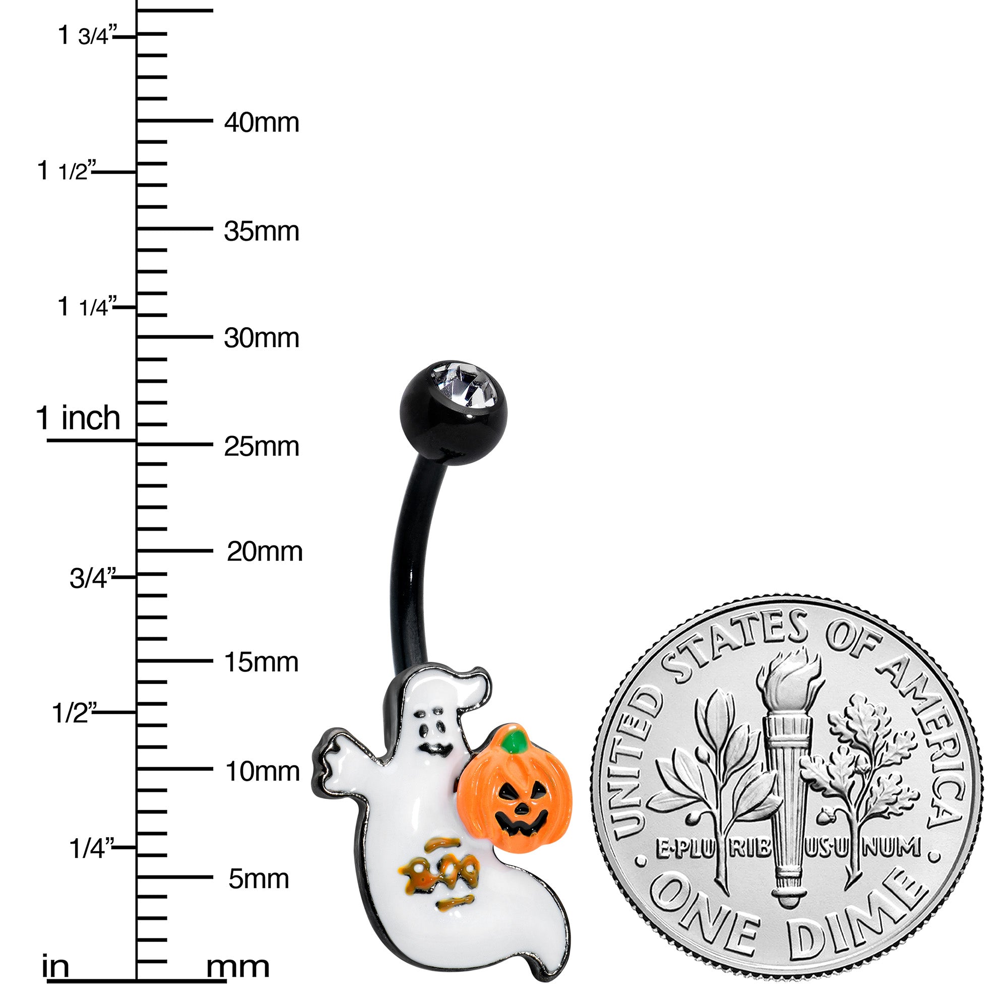 BodyCandy Clear Gem Black Ghost Pumpkin Boo Halloween Belly Ring — lifestyle context