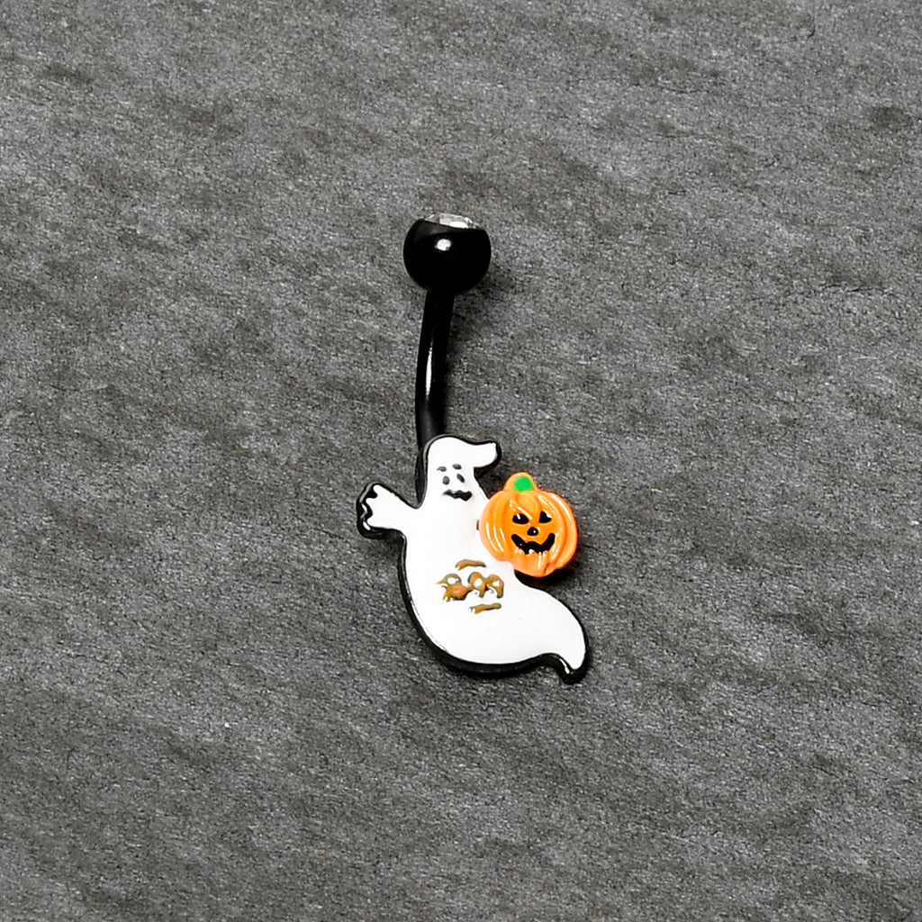BodyCandy Clear Gem Black Ghost Pumpkin Boo Halloween Belly Ring — back view