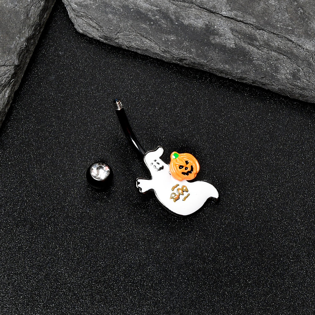 BodyCandy Clear Gem Black Ghost Pumpkin Boo Halloween Belly Ring — alternative angle