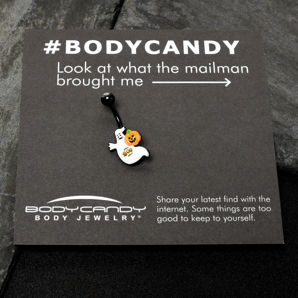 BodyCandy Clear Gem Black Ghost Pumpkin Boo Halloween Belly Ring — size reference
