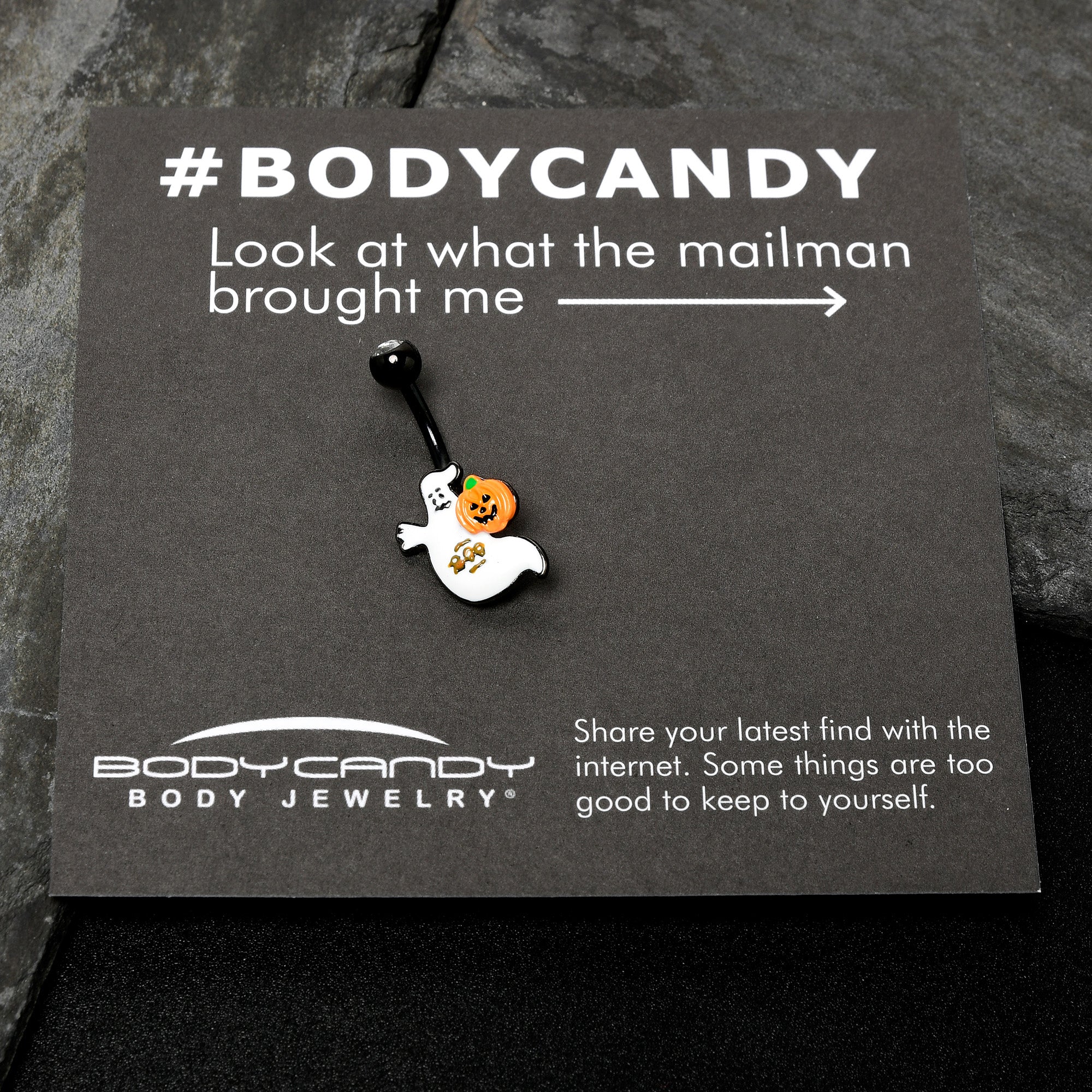 BodyCandy Clear Gem Black Ghost Pumpkin Boo Halloween Belly Ring — size reference