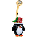 BodyCandy Clear Gem Gold Tone Holly Hat Penguin Holiday Belly Ring — main product shot