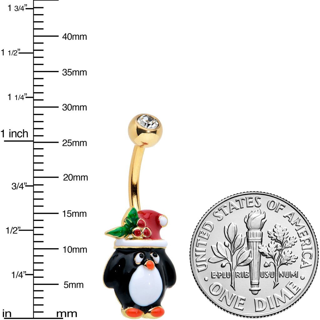 BodyCandy Clear Gem Gold Tone Holly Hat Penguin Holiday Belly Ring — lifestyle context