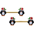 BodyCandy 14G 9/16 Gold Tone Holly Hat Penguin Barbell Nipple Ring Set — main product shot