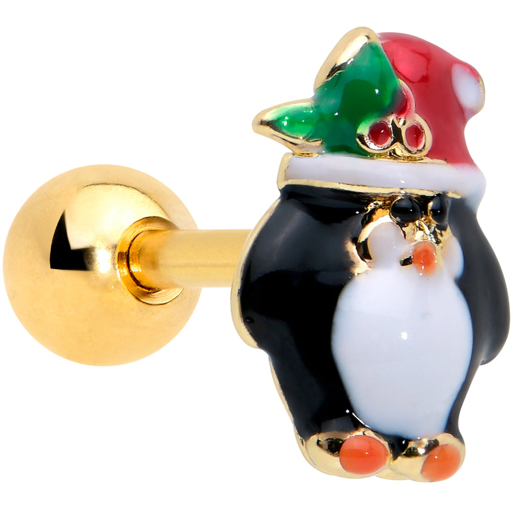 BodyCandy 16G 1/4 Gold Tone Holly Hat Penguin Cartilage Tragus Earring — main product shot