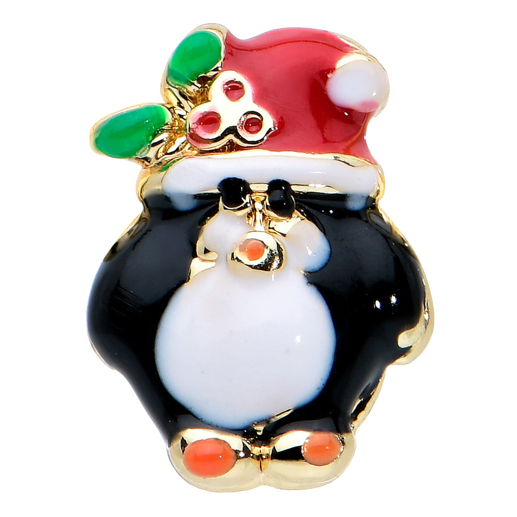BodyCandy 16G 1/4 Gold Tone Holly Hat Penguin Cartilage Tragus Earring — detail close-up