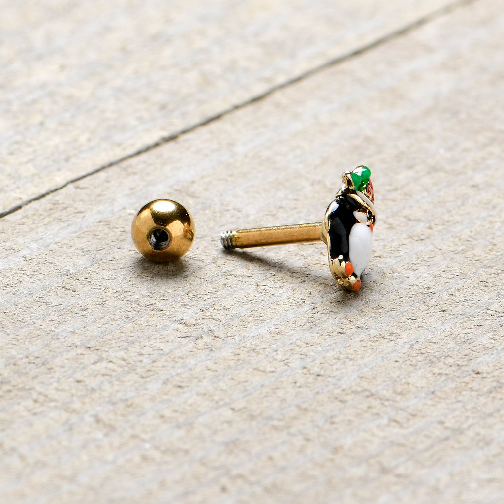 BodyCandy 16G 1/4 Gold Tone Holly Hat Penguin Cartilage Tragus Earring — back view