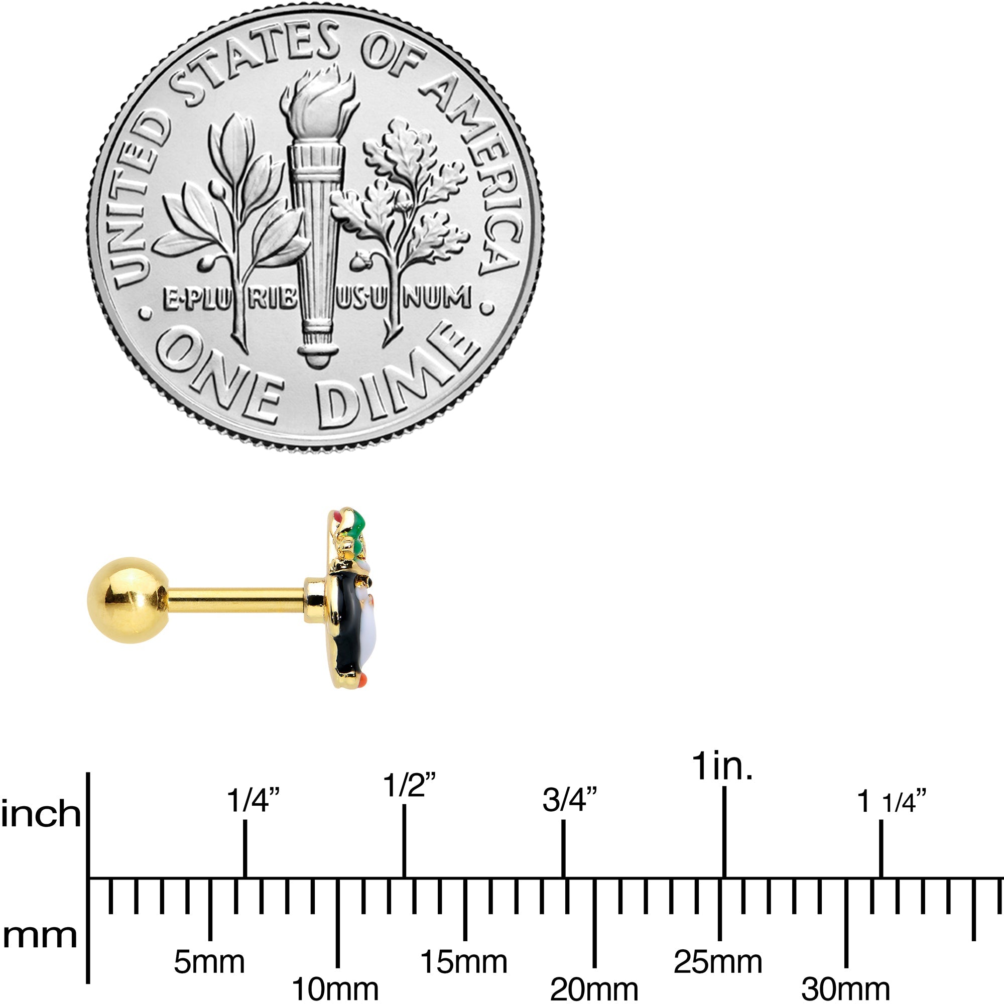 BodyCandy 16G 1/4 Gold Tone Holly Hat Penguin Cartilage Tragus Earring — alternative angle