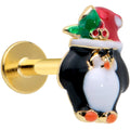 BodyCandy 16G 5/16 Gold Tone Holly Hat Penguin Holiday Labret Monroe Tragus — main product shot