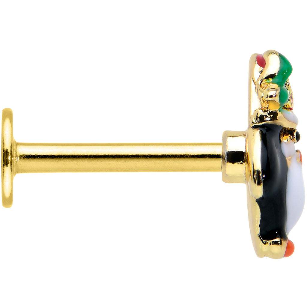 BodyCandy 16G 5/16 Gold Tone Holly Hat Penguin Holiday Labret Monroe Tragus — lifestyle context