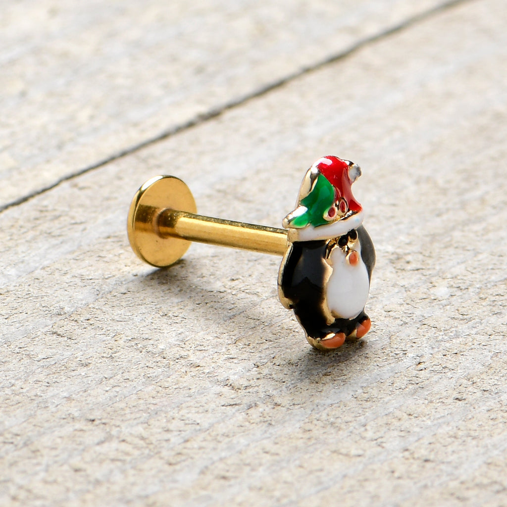 BodyCandy 16G 5/16 Gold Tone Holly Hat Penguin Holiday Labret Monroe Tragus — size reference