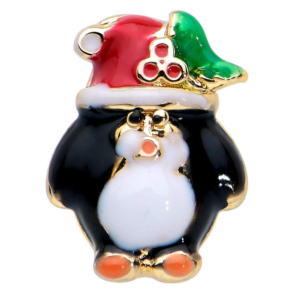 BodyCandy 20G 7mm Holly Hat Penguin Holiday L Shape Nose Ring — detail close-up