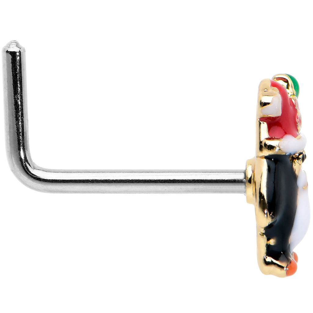 BodyCandy 20G 7mm Holly Hat Penguin Holiday L Shape Nose Ring — lifestyle context