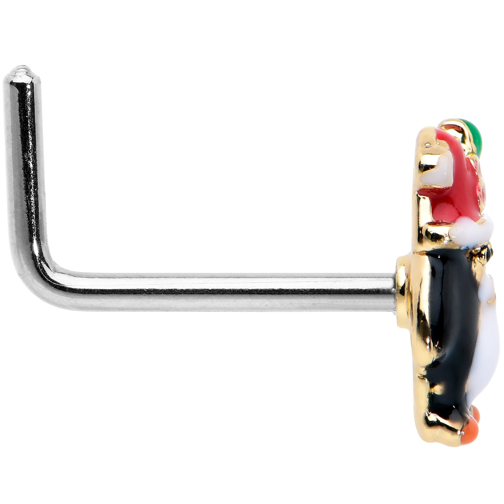 BodyCandy 20G 7mm Holly Hat Penguin Holiday L Shape Nose Ring — lifestyle context
