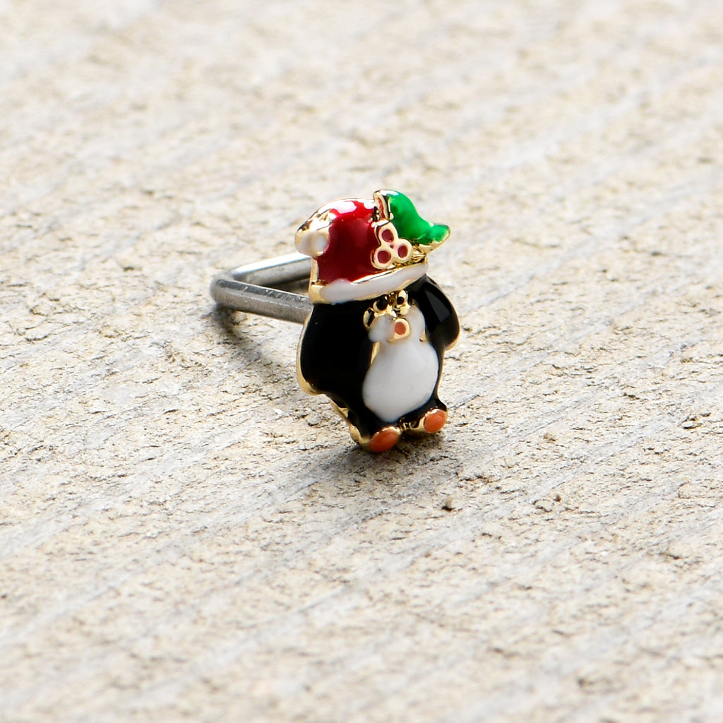 BodyCandy 20G 7mm Holly Hat Penguin Holiday L Shape Nose Ring — size reference