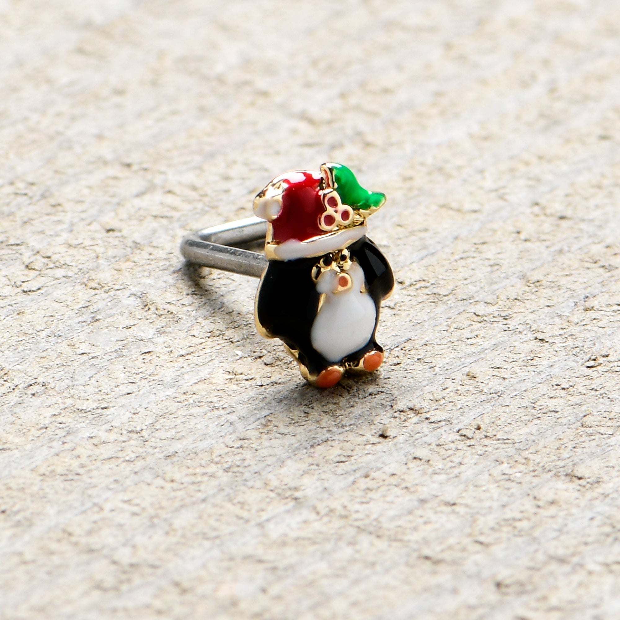 BodyCandy 20G 7mm Holly Hat Penguin Holiday L Shape Nose Ring — size reference