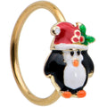 BodyCandy 20G 5/16 Gold Tone Holly Hat Penguin Holiday Nose Hoop — main product shot