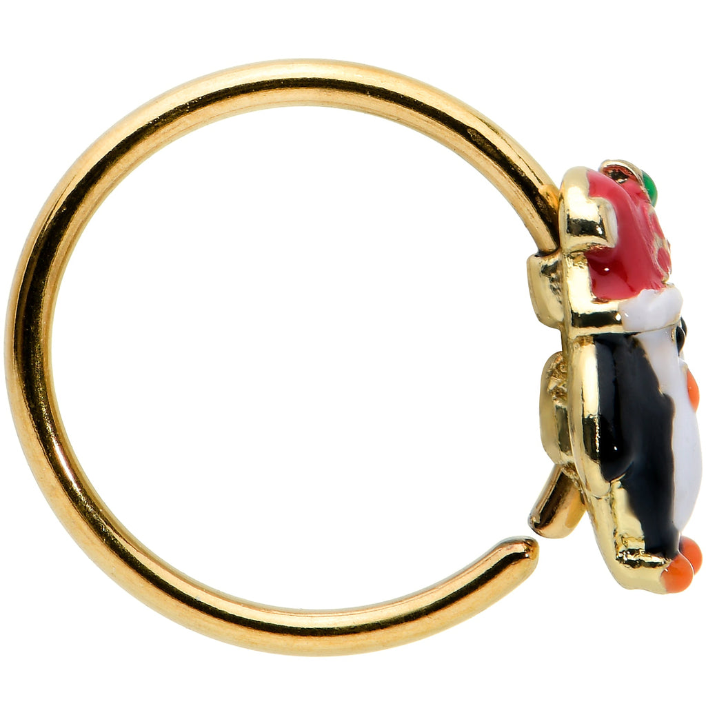 BodyCandy 20G 5/16 Gold Tone Holly Hat Penguin Holiday Nose Hoop — lifestyle context