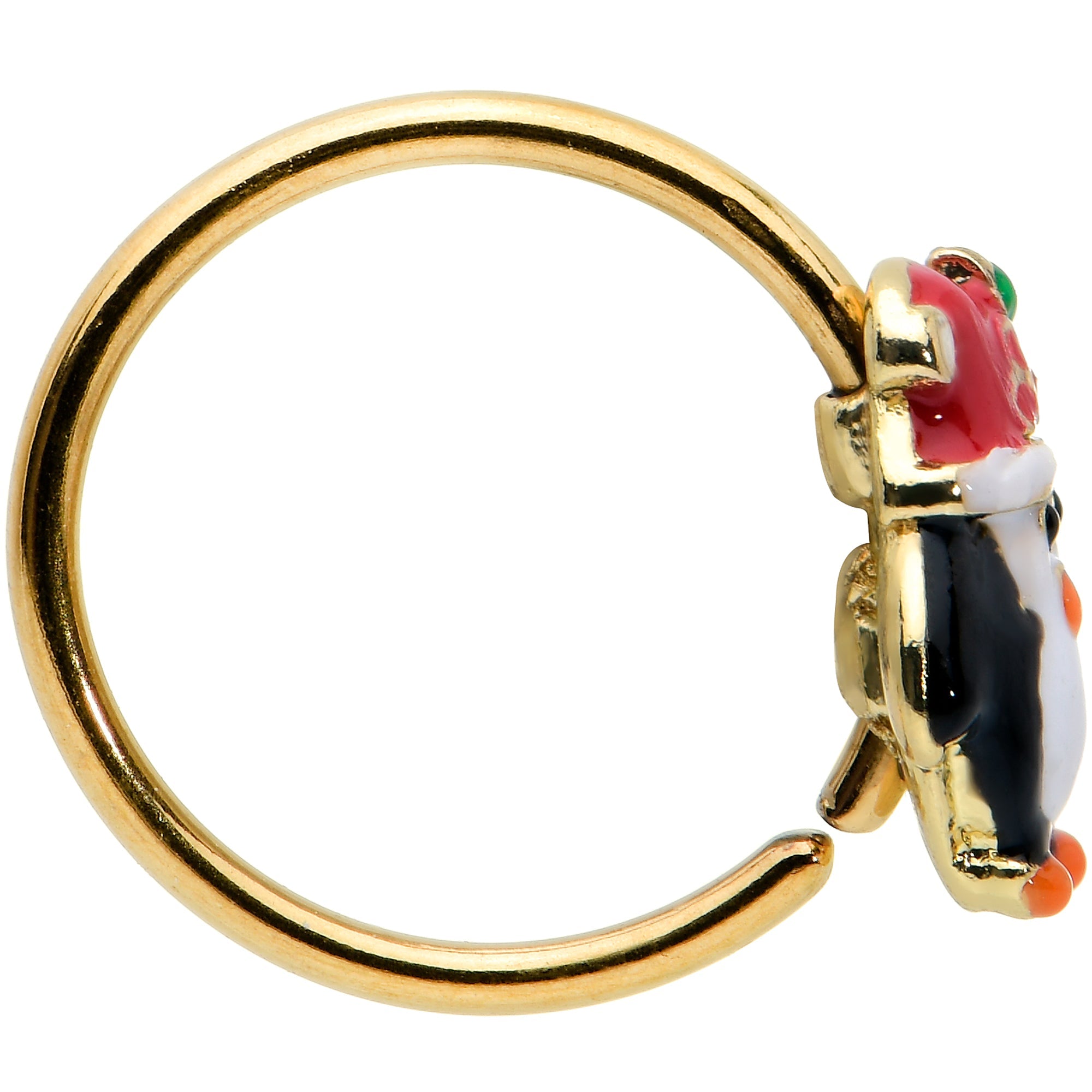 BodyCandy 20G 5/16 Gold Tone Holly Hat Penguin Holiday Nose Hoop — lifestyle context