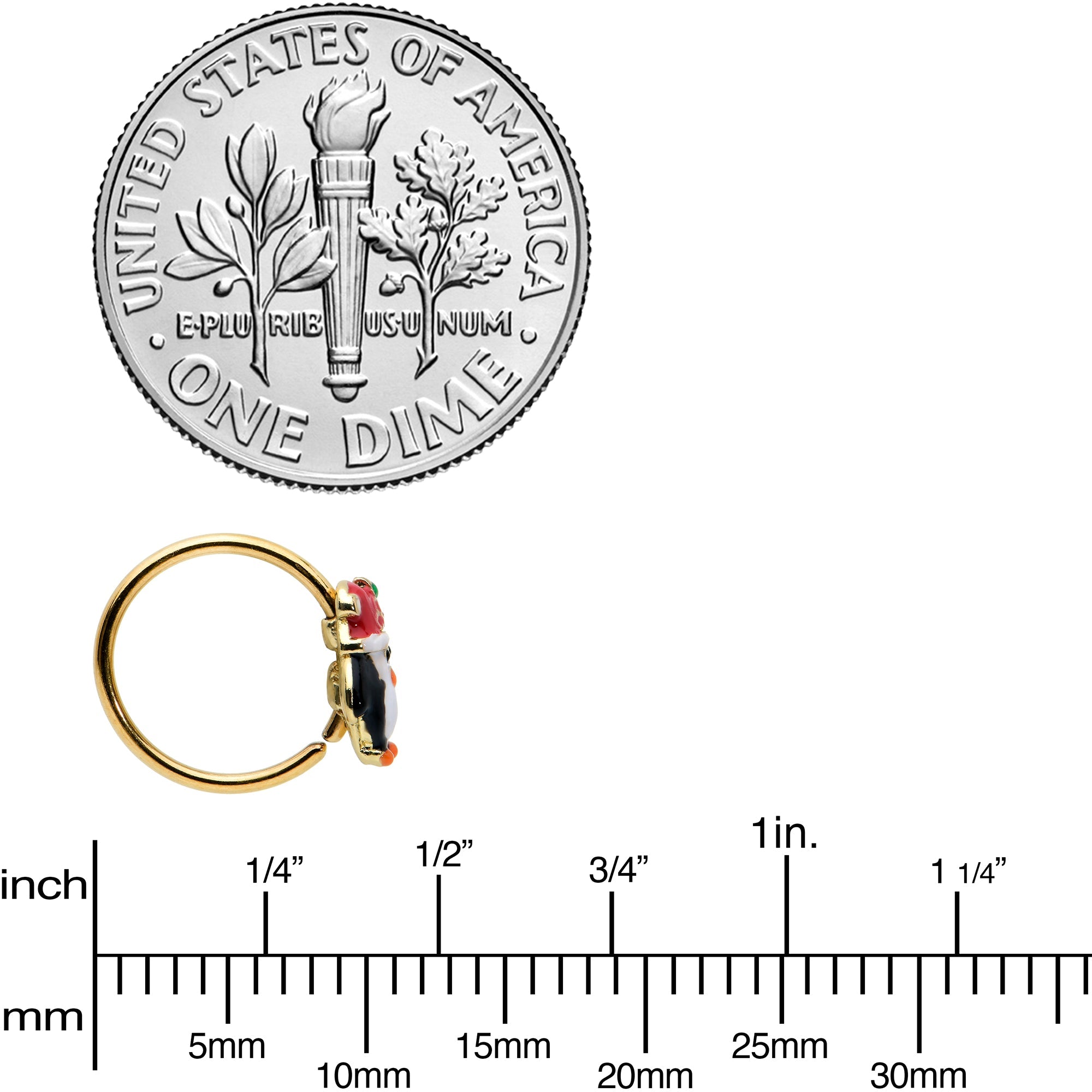 BodyCandy 20G 5/16 Gold Tone Holly Hat Penguin Holiday Nose Hoop — alternative angle