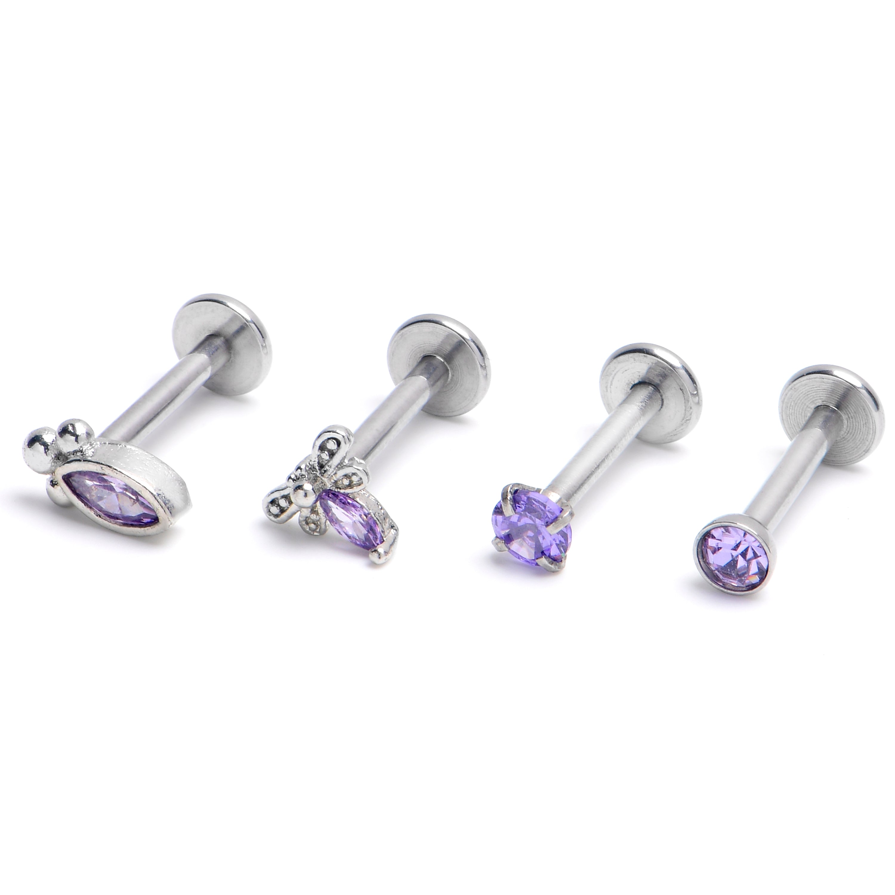 BodyCandy 16G 5/16 Purple Gem Insect Oval Labret Monroe Tragus Set of 4 — main product shot