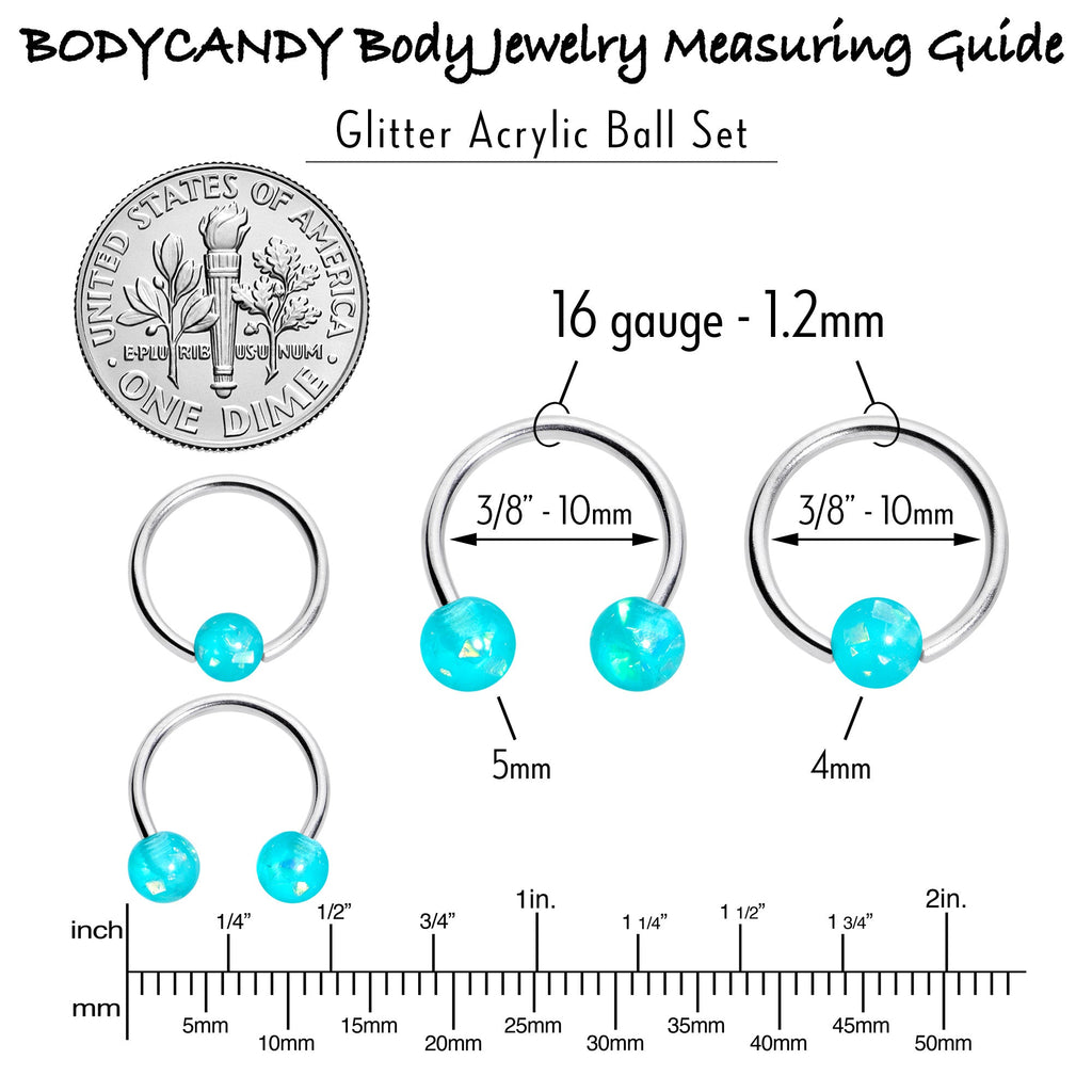 BodyCandy 16G 3/8 Teal Faux Opal Horseshoe BCR Captive Ring Set of 4 — side view