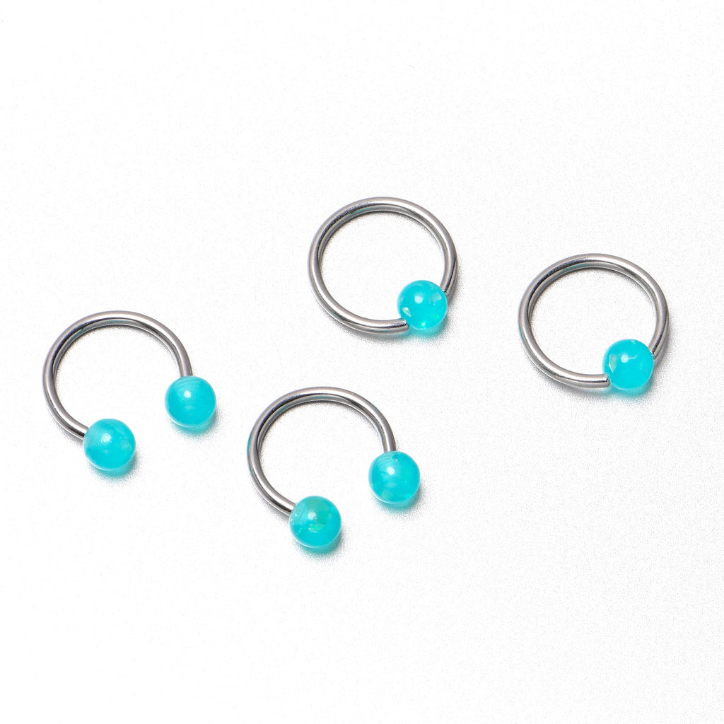 BodyCandy 16G 3/8 Teal Faux Opal Horseshoe BCR Captive Ring Set of 4 — alternative angle