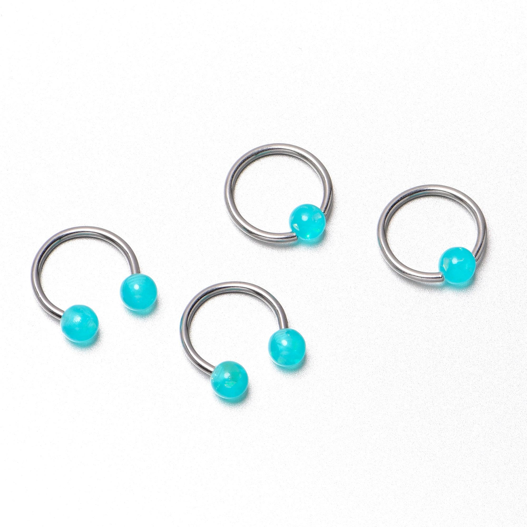 BodyCandy 16G 3/8 Teal Faux Opal Horseshoe BCR Captive Ring Set of 4 — alternative angle