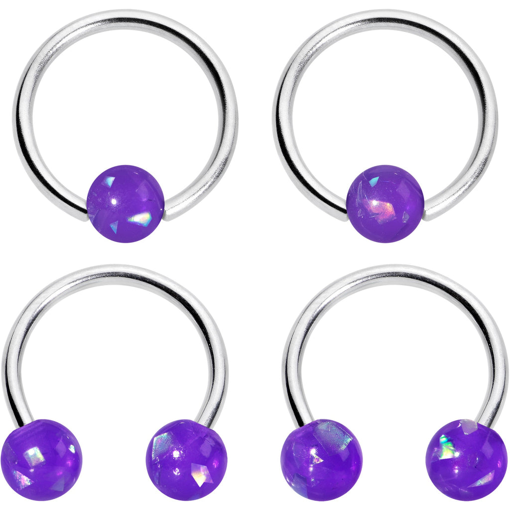 BodyCandy 16G 3/8 Purple Faux Opal Horseshoe BCR Captive Ring Set of 4 — main product shot
