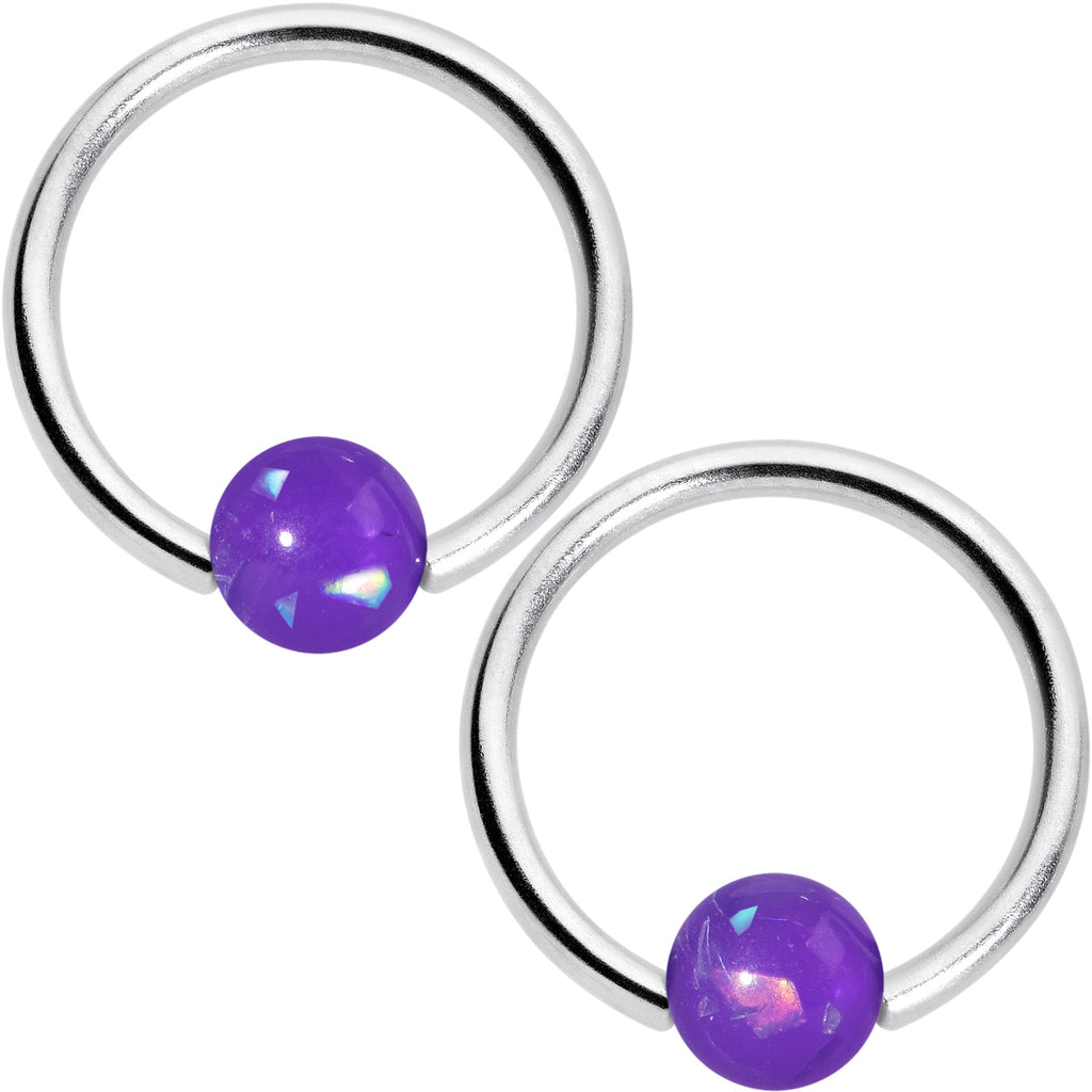 BodyCandy 16G 3/8 Purple Faux Opal Horseshoe BCR Captive Ring Set of 4 — detail close-up