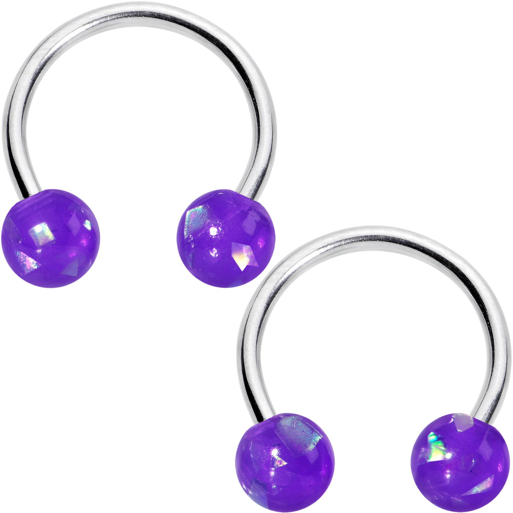 BodyCandy 16G 3/8 Purple Faux Opal Horseshoe BCR Captive Ring Set of 4 — lifestyle context