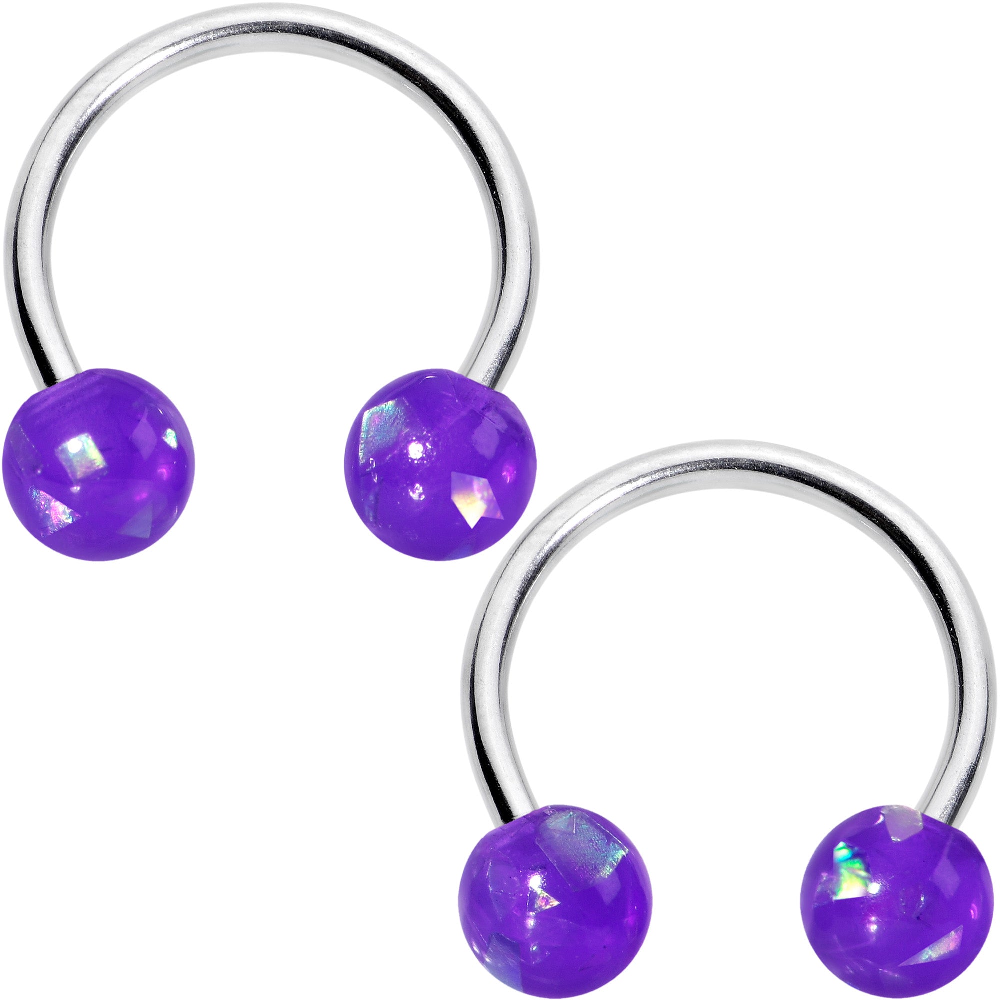 BodyCandy 16G 3/8 Purple Faux Opal Horseshoe BCR Captive Ring Set of 4 — lifestyle context