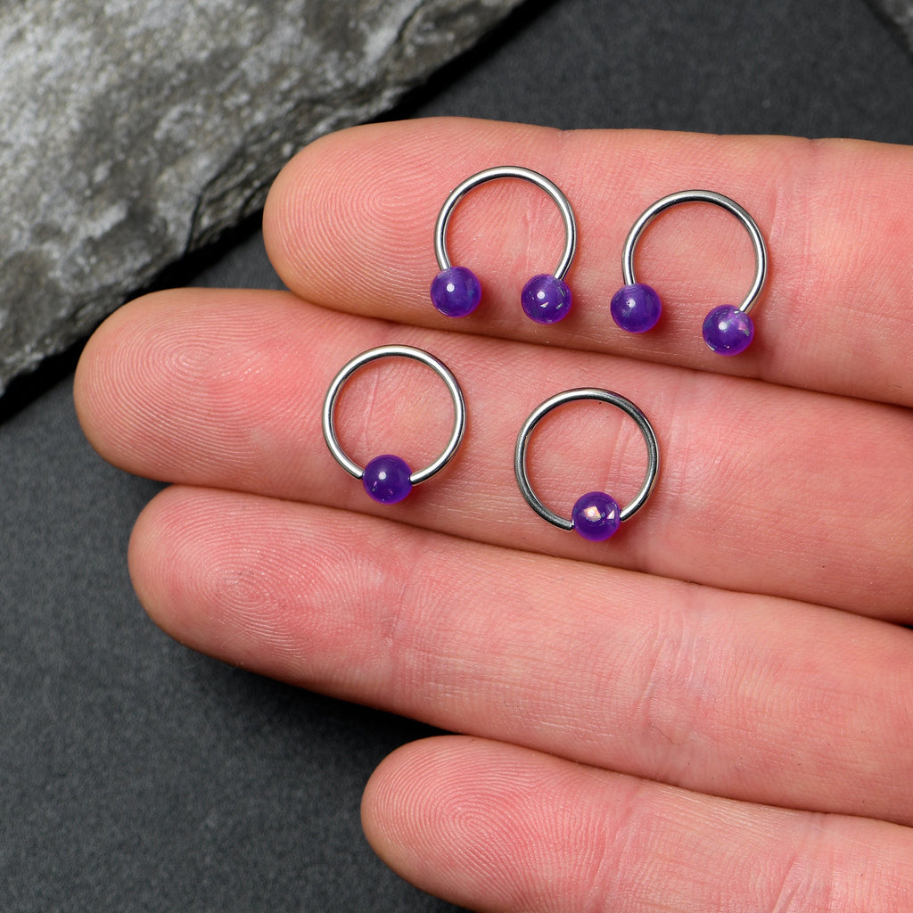 BodyCandy 16G 3/8 Purple Faux Opal Horseshoe BCR Captive Ring Set of 4 — side view