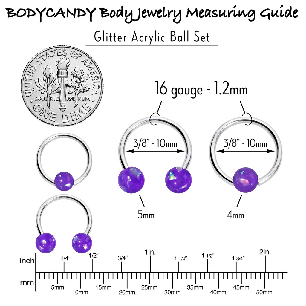 BodyCandy 16G 3/8 Purple Faux Opal Horseshoe BCR Captive Ring Set of 4 — back view
