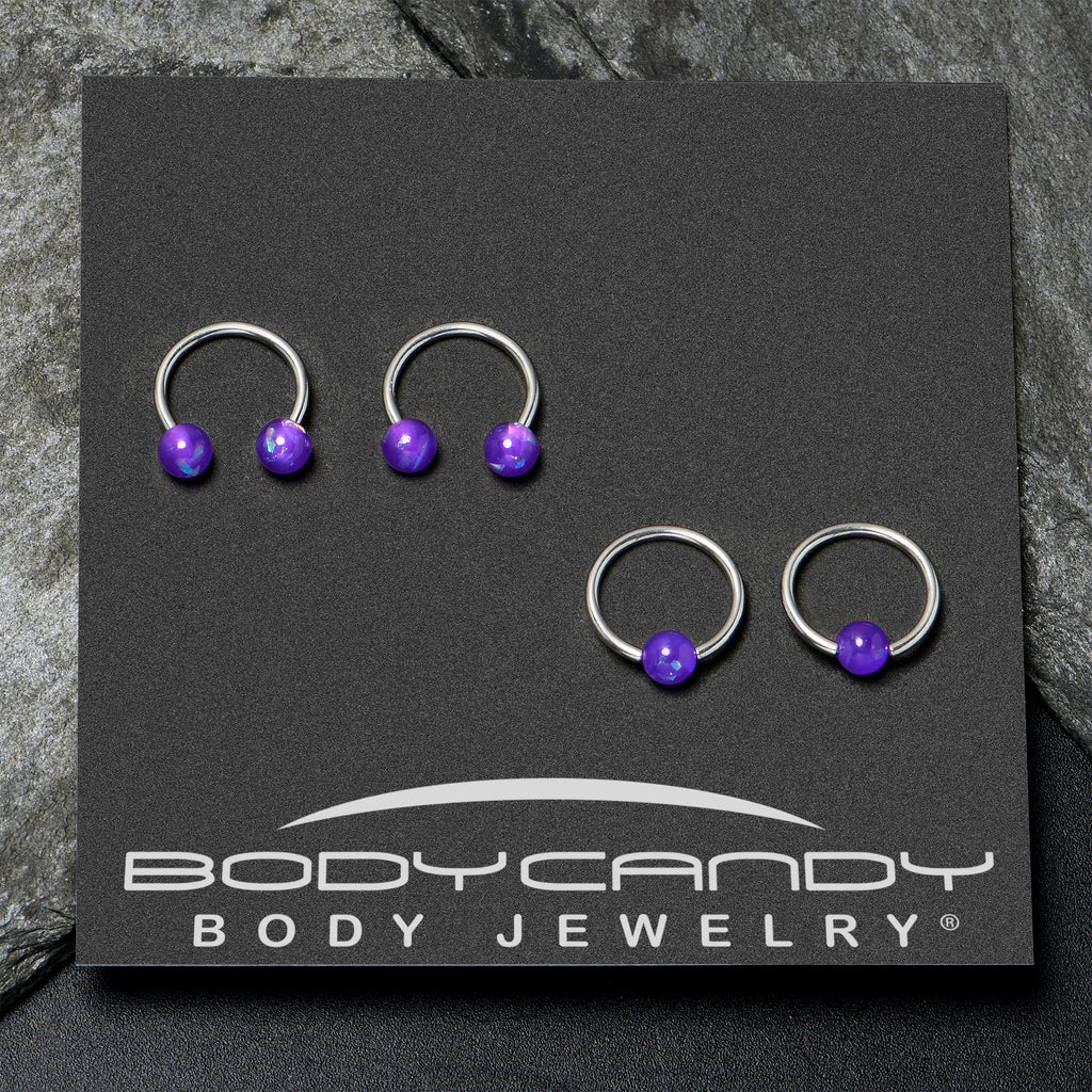 BodyCandy 16G 3/8 Purple Faux Opal Horseshoe BCR Captive Ring Set of 4 — alternative angle