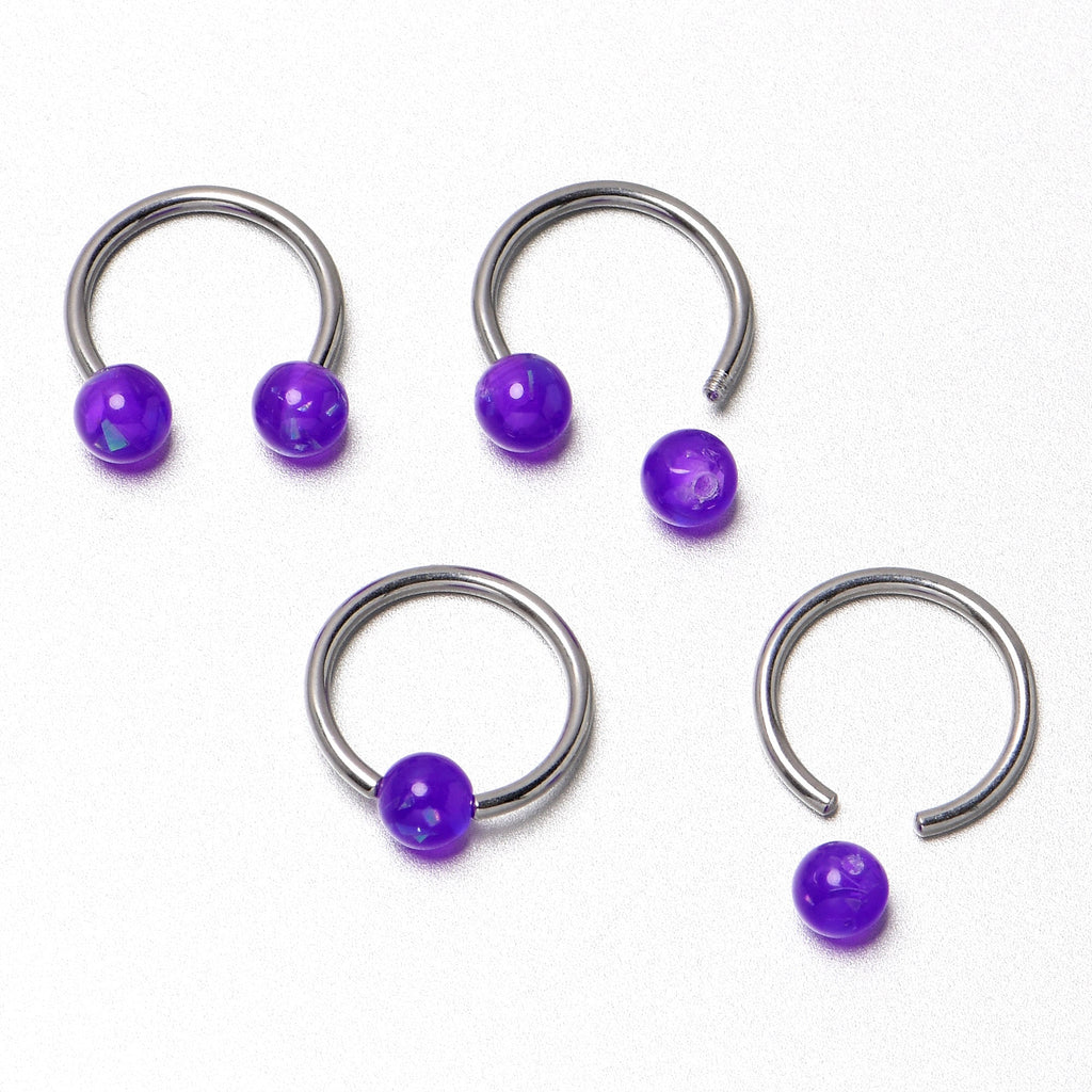 BodyCandy 16G 3/8 Purple Faux Opal Horseshoe BCR Captive Ring Set of 4 — size reference