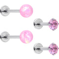 BodyCandy 16G 5/16 3/8 Pink Gem Faux Opal Labret Monroe Tragus Set of 4 — main product shot