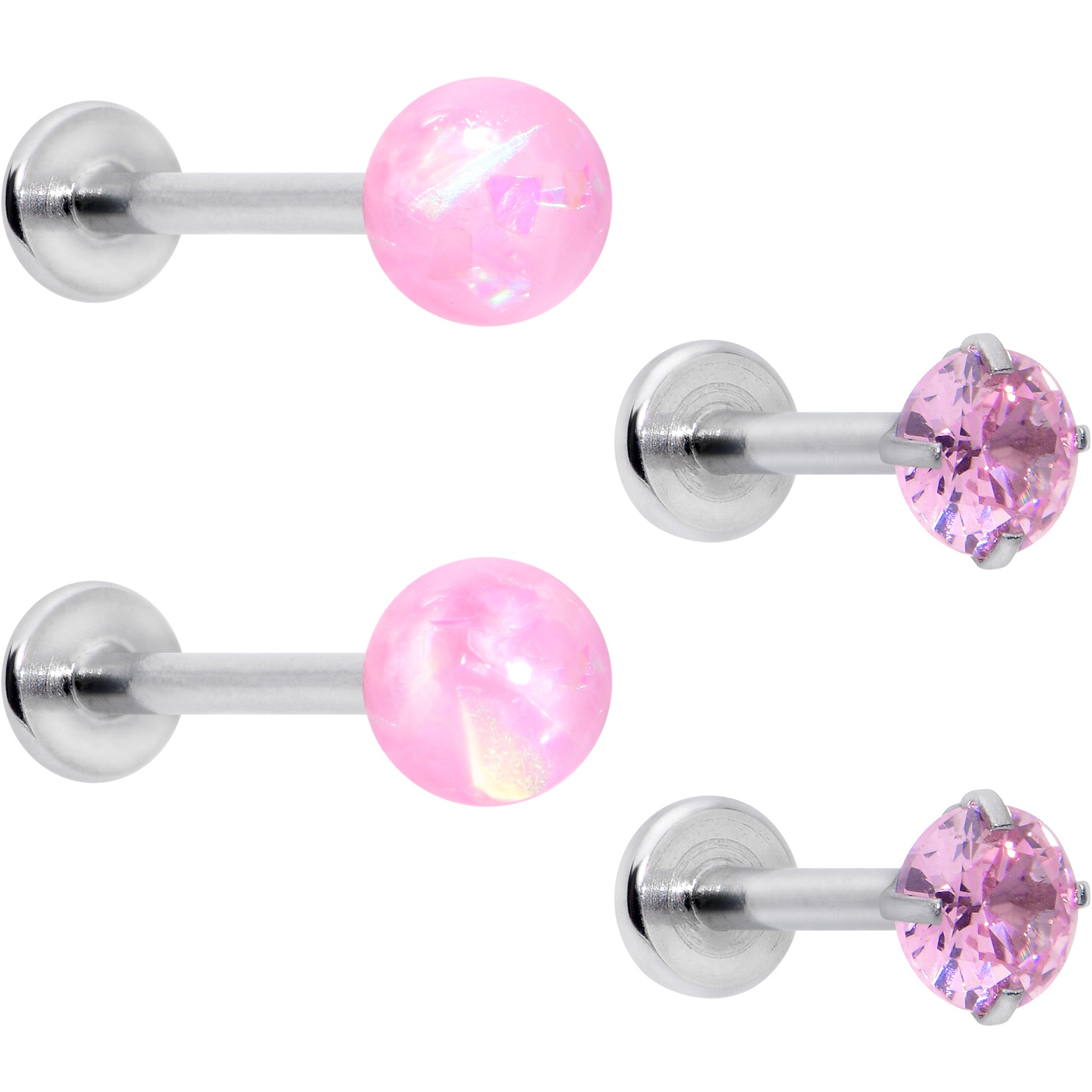 BodyCandy 16G 5/16 3/8 Pink Gem Faux Opal Labret Monroe Tragus Set of 4 — main product shot