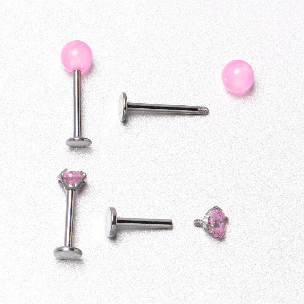 BodyCandy 16G 5/16 3/8 Pink Gem Faux Opal Labret Monroe Tragus Set of 4 — size reference
