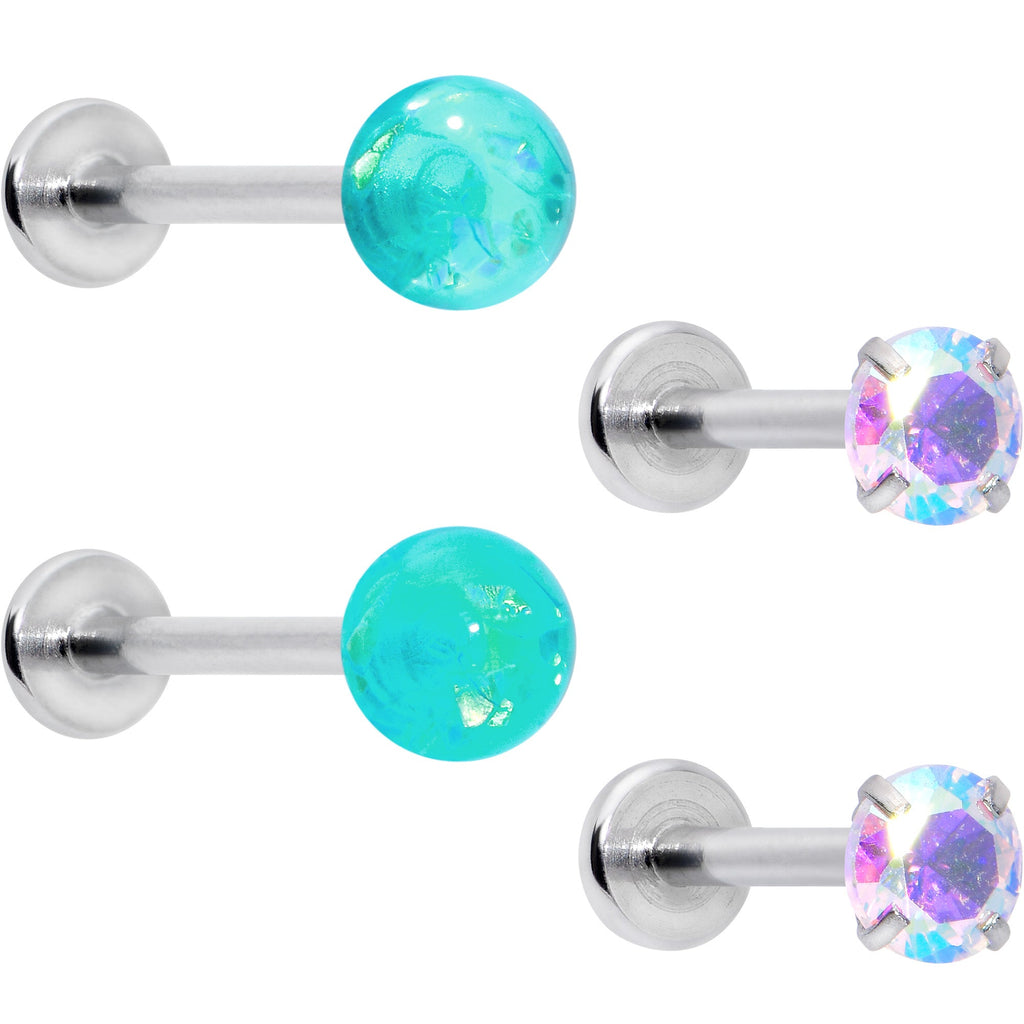 BodyCandy 16G 5/16 3/8 Aurora Gem Green Faux Opal Labret Monroe Set of 4 — main product shot