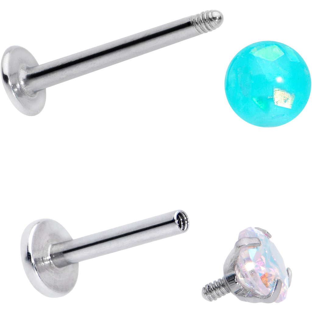 BodyCandy 16G 5/16 3/8 Aurora Gem Green Faux Opal Labret Monroe Set of 4 — side view