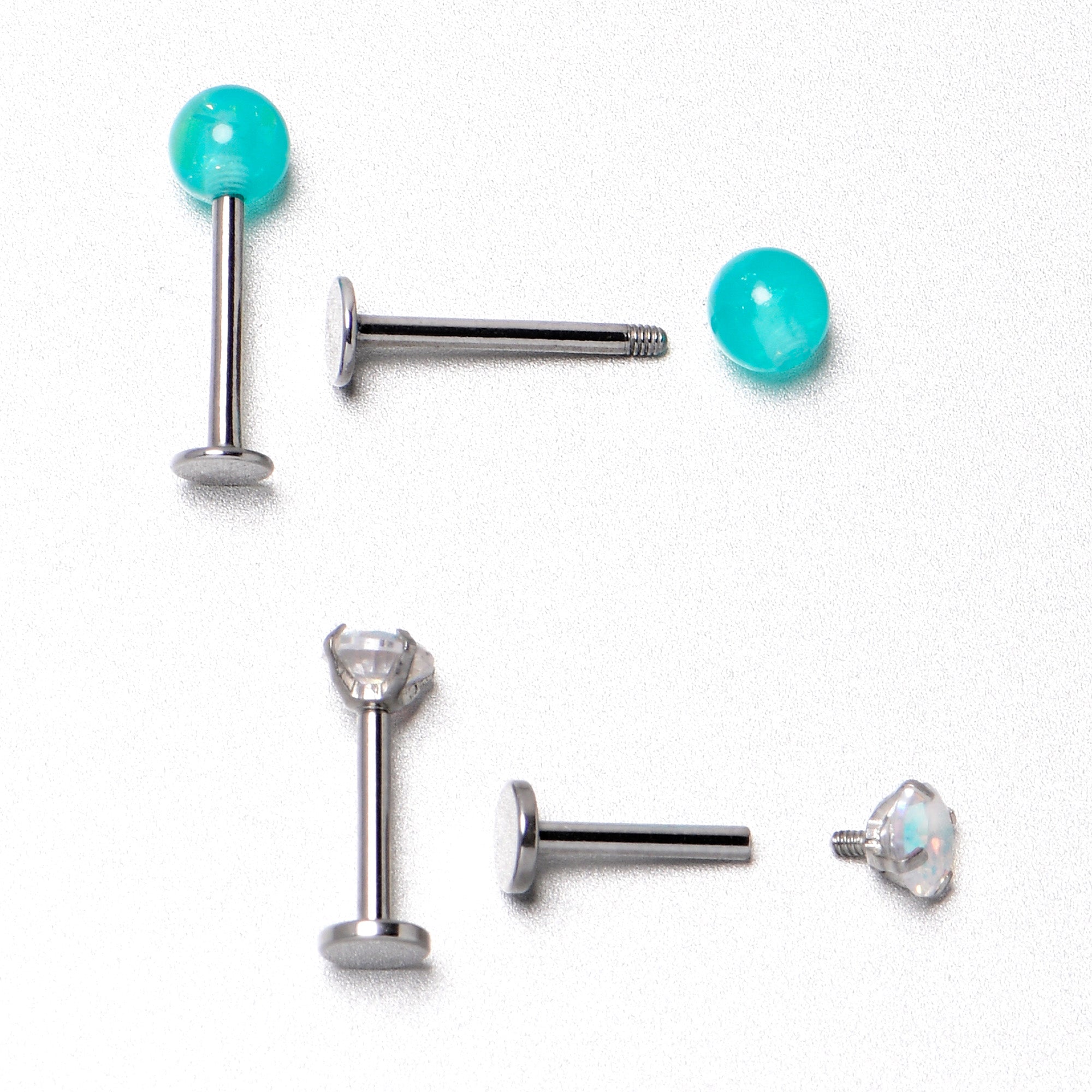 BodyCandy 16G 5/16 3/8 Aurora Gem Green Faux Opal Labret Monroe Set of 4 — size reference