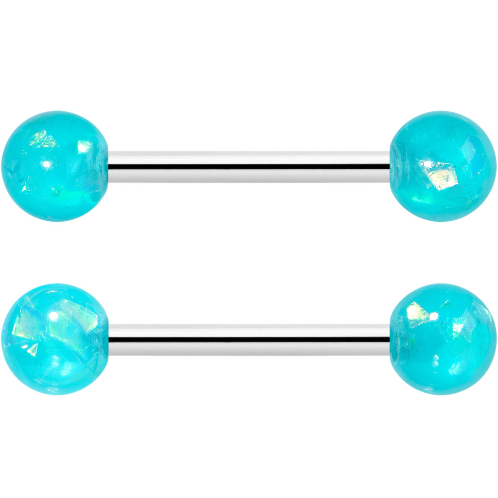 BodyCandy 14G 9/16 Green Faux Opal Horseshoe Barbell Nipple Ring Set of 4 — lifestyle context