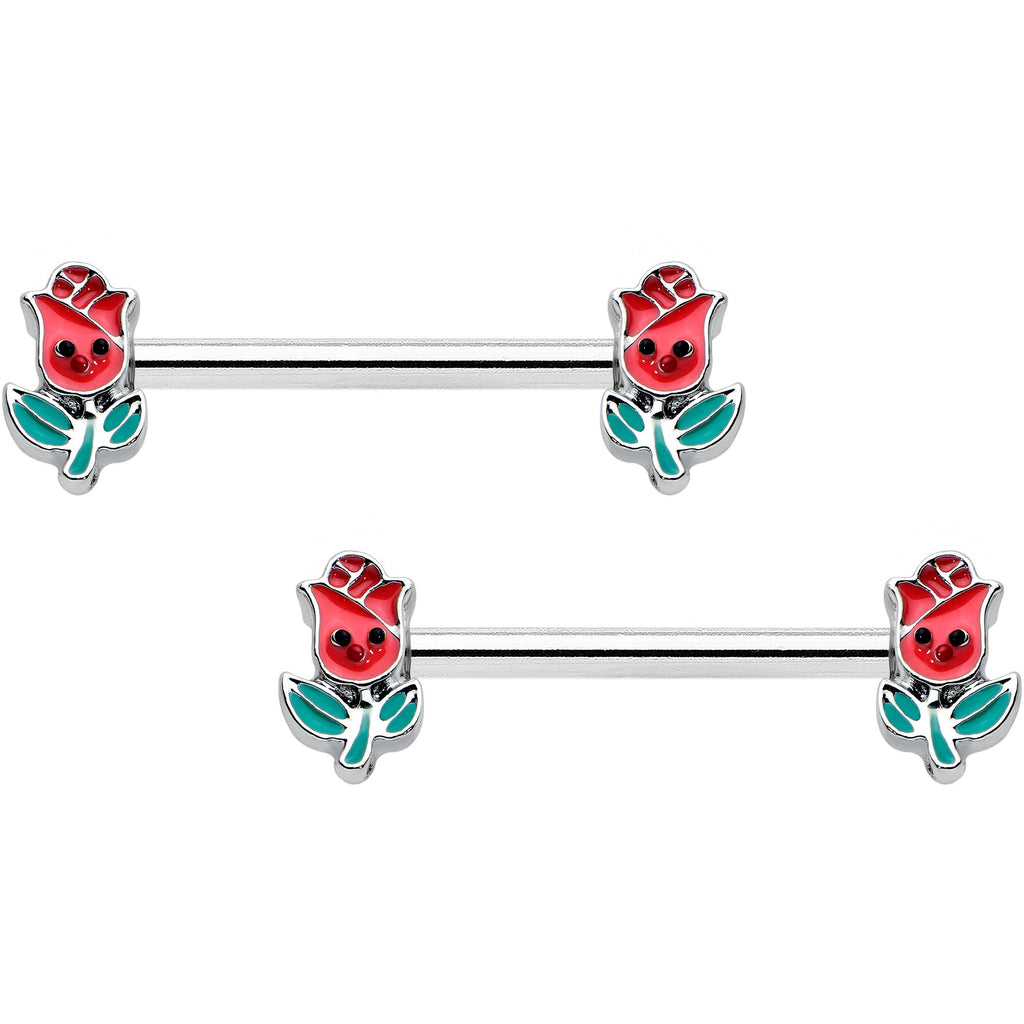 BodyCandy 14G 9/16 Sweet Happy Rose Flower Barbell Nipple Ring Set — main product shot