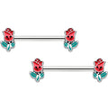 BodyCandy 14G 9/16 Sweet Happy Rose Flower Barbell Nipple Ring Set — main product shot