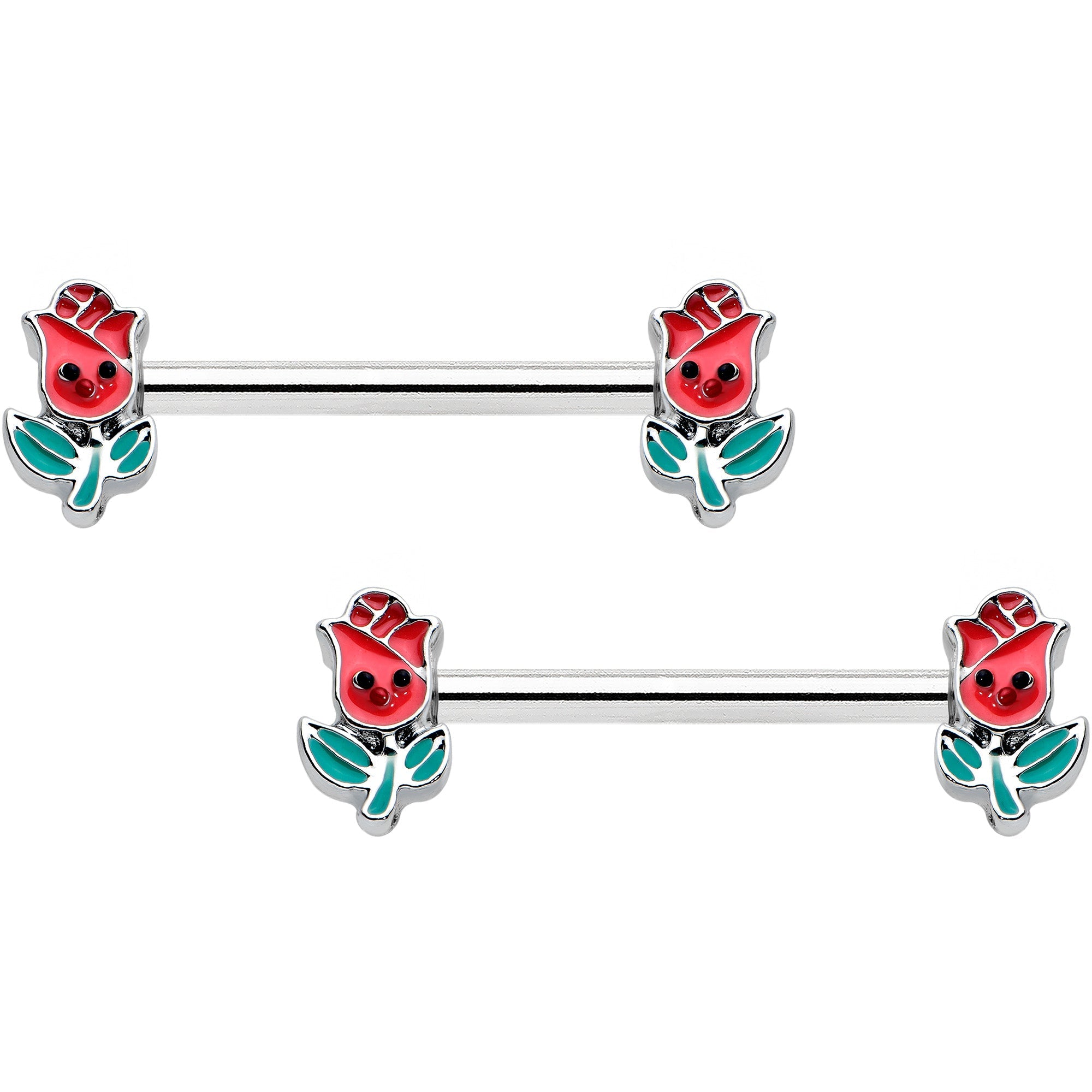BodyCandy 14G 9/16 Sweet Happy Rose Flower Barbell Nipple Ring Set — main product shot
