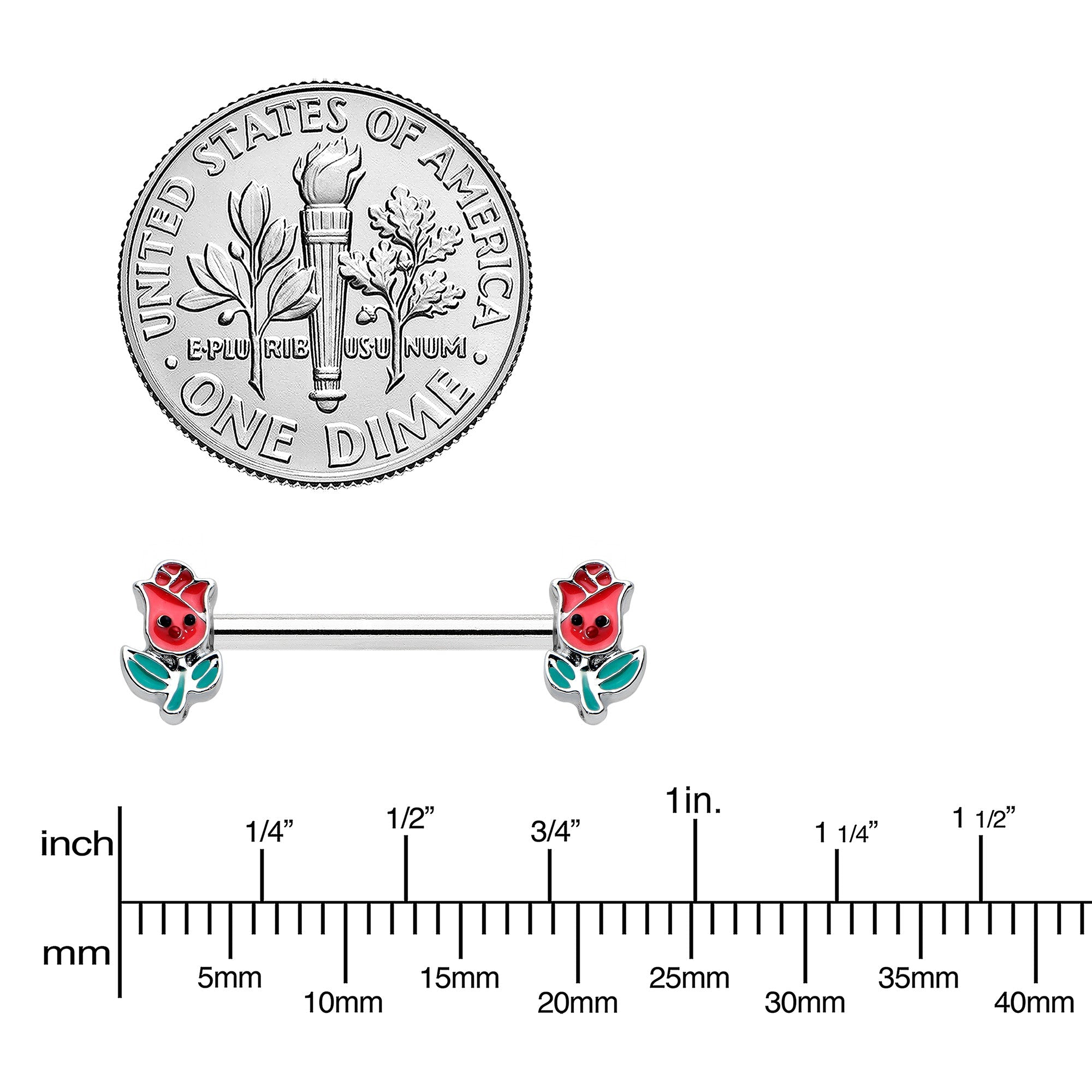 BodyCandy 14G 9/16 Sweet Happy Rose Flower Barbell Nipple Ring Set — lifestyle context