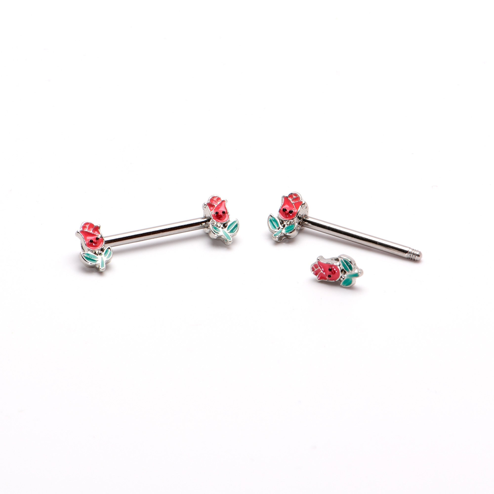 BodyCandy 14G 9/16 Sweet Happy Rose Flower Barbell Nipple Ring Set — back view
