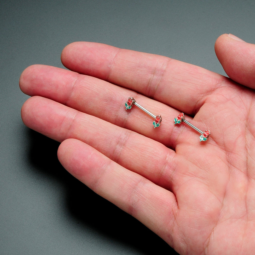 BodyCandy 14G 9/16 Sweet Happy Rose Flower Barbell Nipple Ring Set — alternative angle