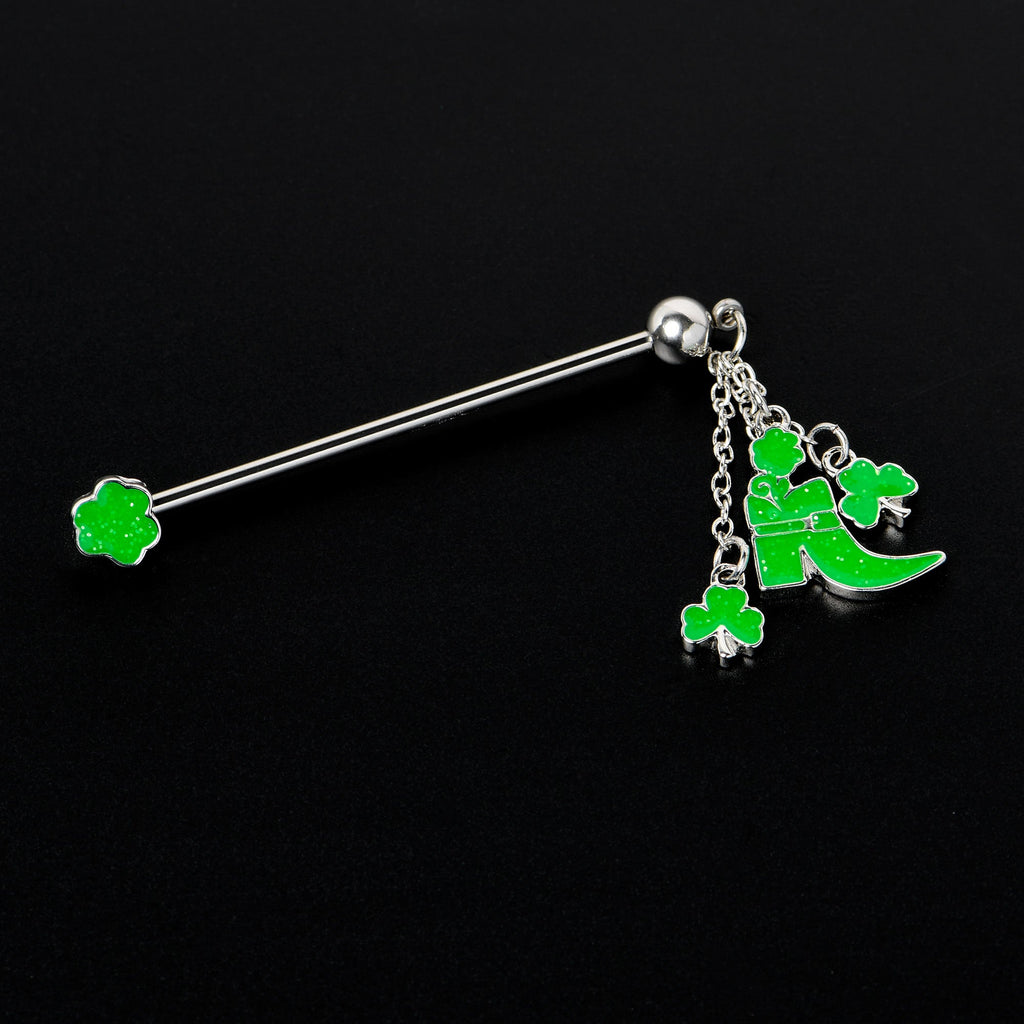BodyCandy 14G Glow in Dark Leprechaun Boot Dangle Industrial Barbell 38mm — back view